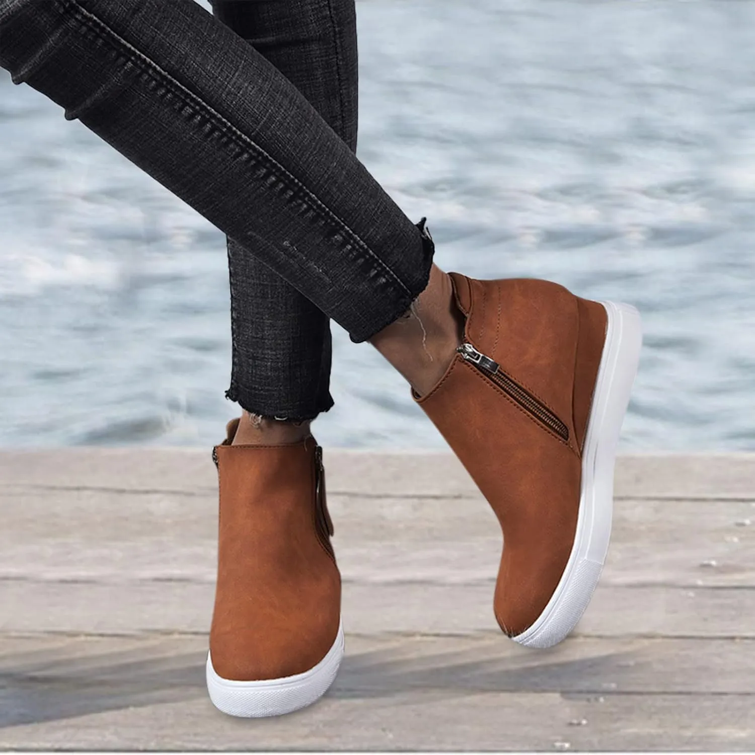 Gibobby Boots for Women Low Heel Womens Ankle Boots Pointed Toe Faux Stacked Chunky Heels Tassels Side Zipper Booties 52