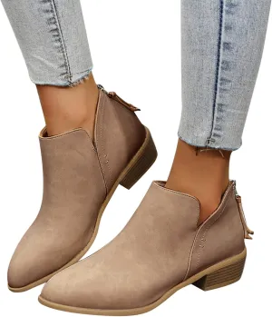 Gibobby Womens Boots Low Heel Retro V Cut Short Warm Boots Closed Toe Low Heel Combat Western Shoes