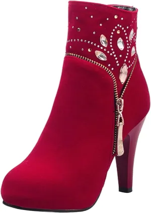 Gicoiz Women Elegant High Heels Suede Platform Ankle Boots
