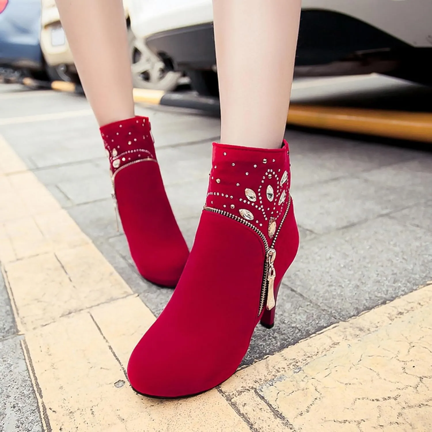 Gicoiz Women Elegant High Heels Suede Platform Ankle Boots