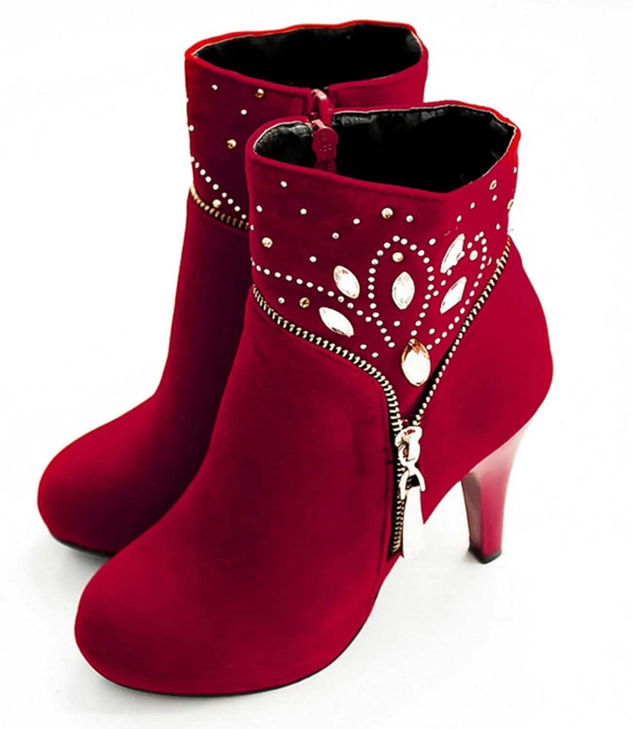 Gicoiz Women Elegant High Heels Suede Platform Ankle Boots