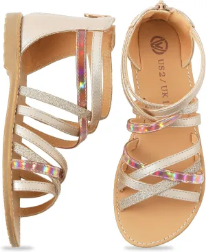 Girls Gladiator Sandals Open Toe Breathable Summer Sandals with Heel Zipper (Little Kid/Big Kid)