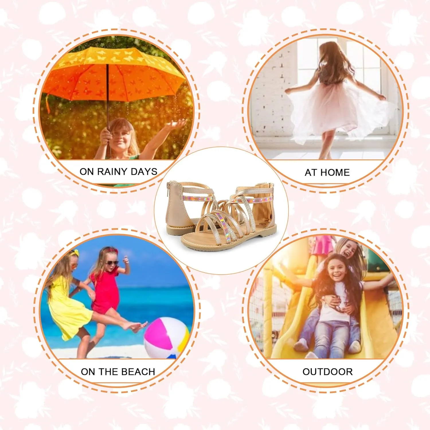 Girls Gladiator Sandals Open Toe Breathable Summer Sandals with Heel Zipper (Little Kid/Big Kid)