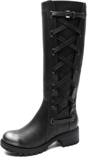GLOBALWIN Women's Boots Back Lace Up Fall Winter Fashion Knee High Boots For Women