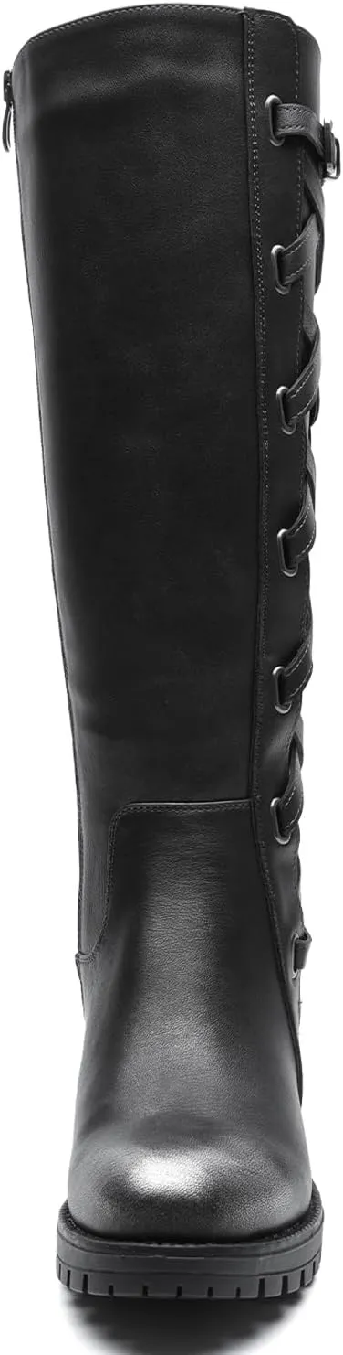 GLOBALWIN Women's Boots Back Lace Up Fall Winter Fashion Knee High Boots For Women