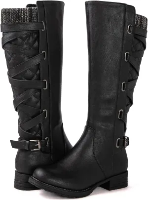 GLOBALWIN Women's Quilted Knee High Fashion Boots Strappy Boots For Women