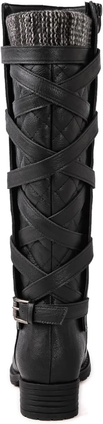 GLOBALWIN Women's Quilted Knee High Fashion Boots Strappy Boots For Women