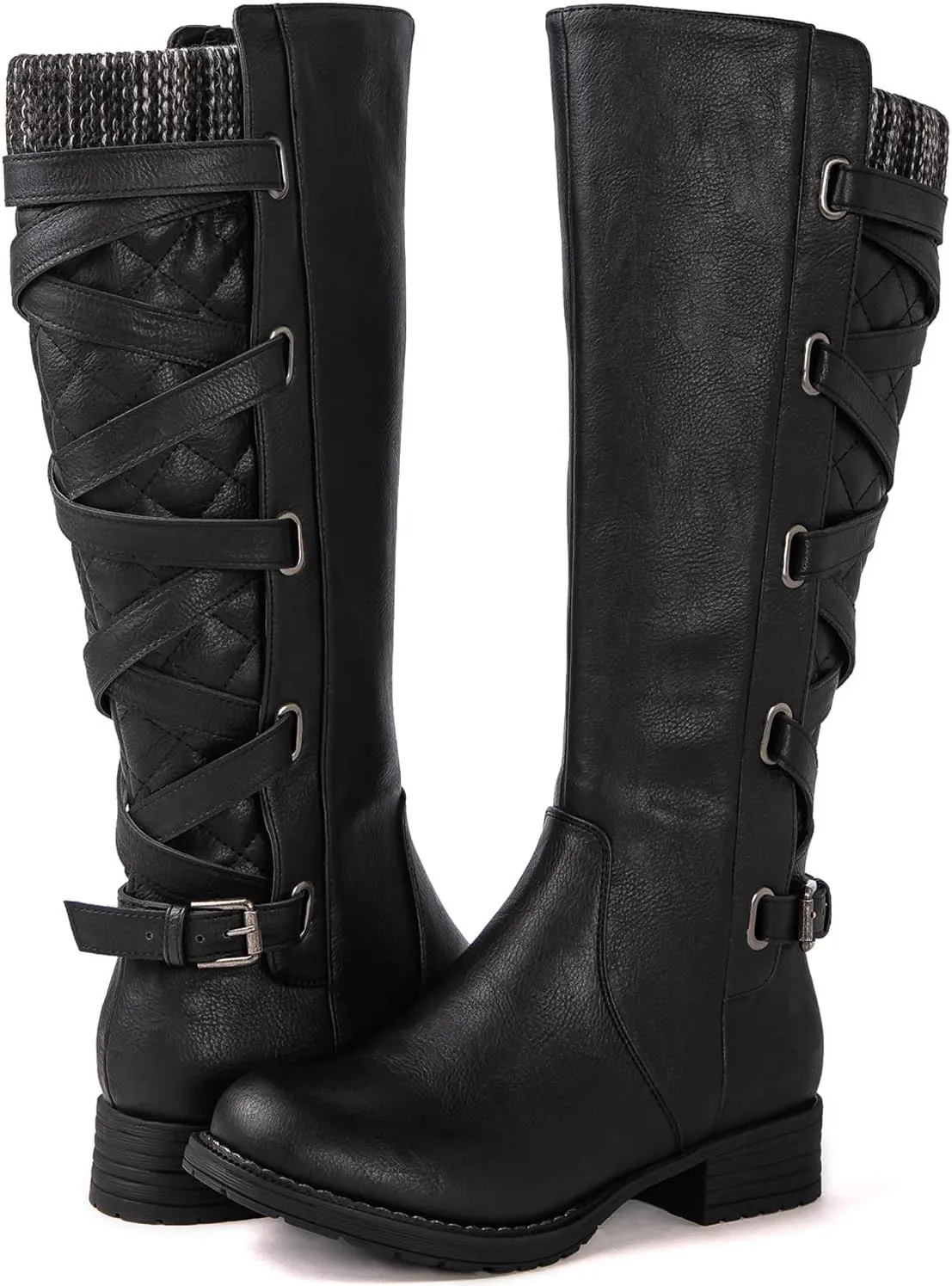 GLOBALWIN Women's Quilted Knee High Fashion Boots Strappy Boots For Women