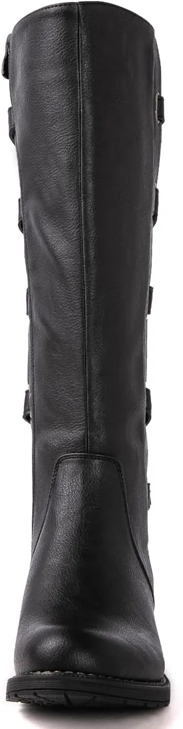 GLOBALWIN Women's Quilted Knee High Fashion Boots Strappy Boots For Women