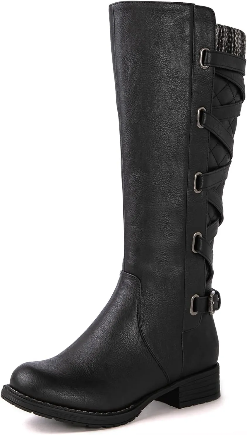 GLOBALWIN Women's Quilted Knee High Fashion Boots Strappy Boots For Women