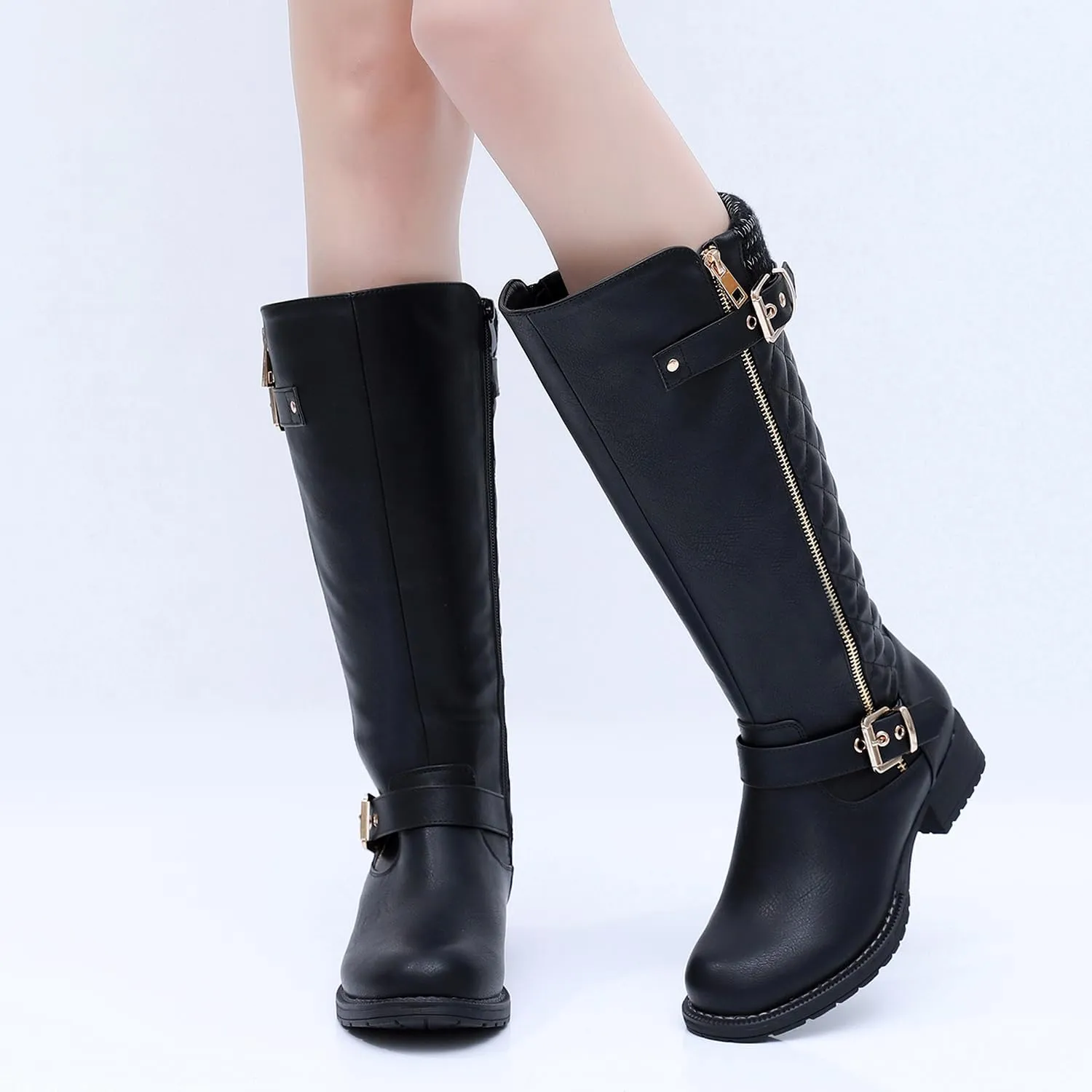 GLOBALWIN Women's Quilted Knee-High Fashion Dressy Riding Boots