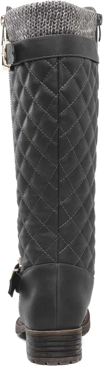 GLOBALWIN Women's Quilted Knee-High Fashion Dressy Riding Boots