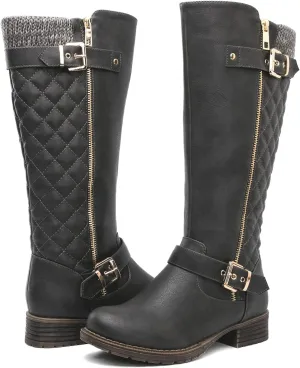 GLOBALWIN Women's Quilted Knee-High Fashion Dressy Riding Boots