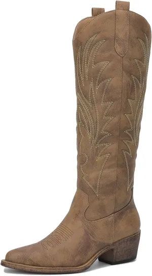 GLOBALWIN Women's The Western Cowboy Cowgirl Embroidered Knee High Boots