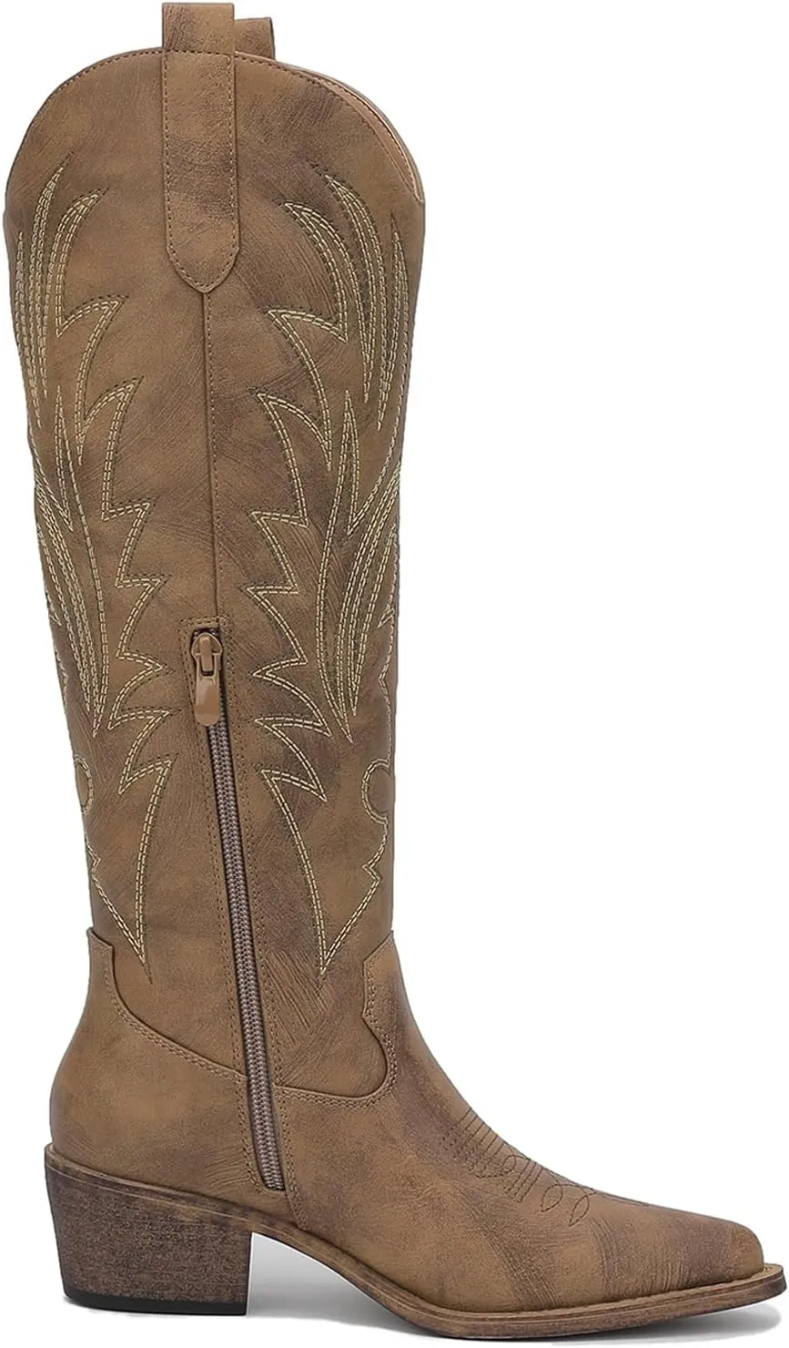 GLOBALWIN Women's The Western Cowboy Cowgirl Embroidered Knee High Boots