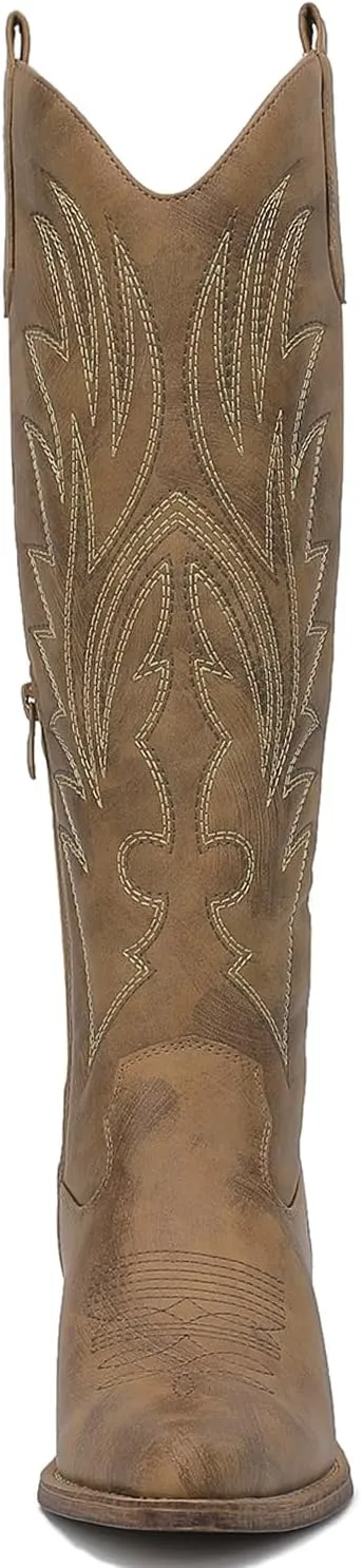 GLOBALWIN Women's The Western Cowboy Cowgirl Embroidered Knee High Boots