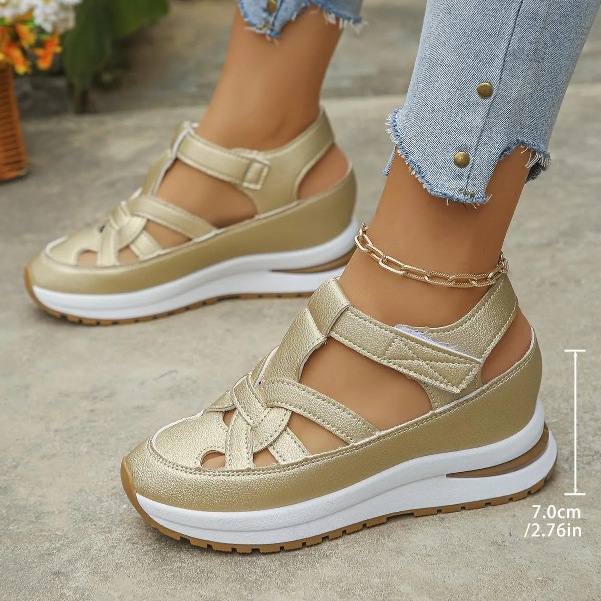 Glowstep Orthopedic Low Heel Cut-Out Sandals, 2025 Summer Platform Wedge, Bomre orthopedic sandals for women, lustre and glow Shoes, Beach Boho Arch Support Sandals