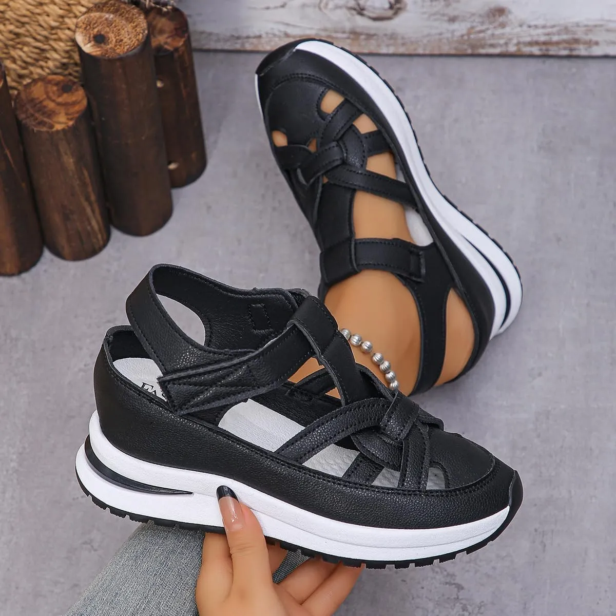 Glowstep Orthopedic Low Heel Cut-Out Sandals, 2025 Summer Platform Wedge, Bomre orthopedic sandals for women, lustre and glow Shoes, Beach Boho Arch Support Sandals