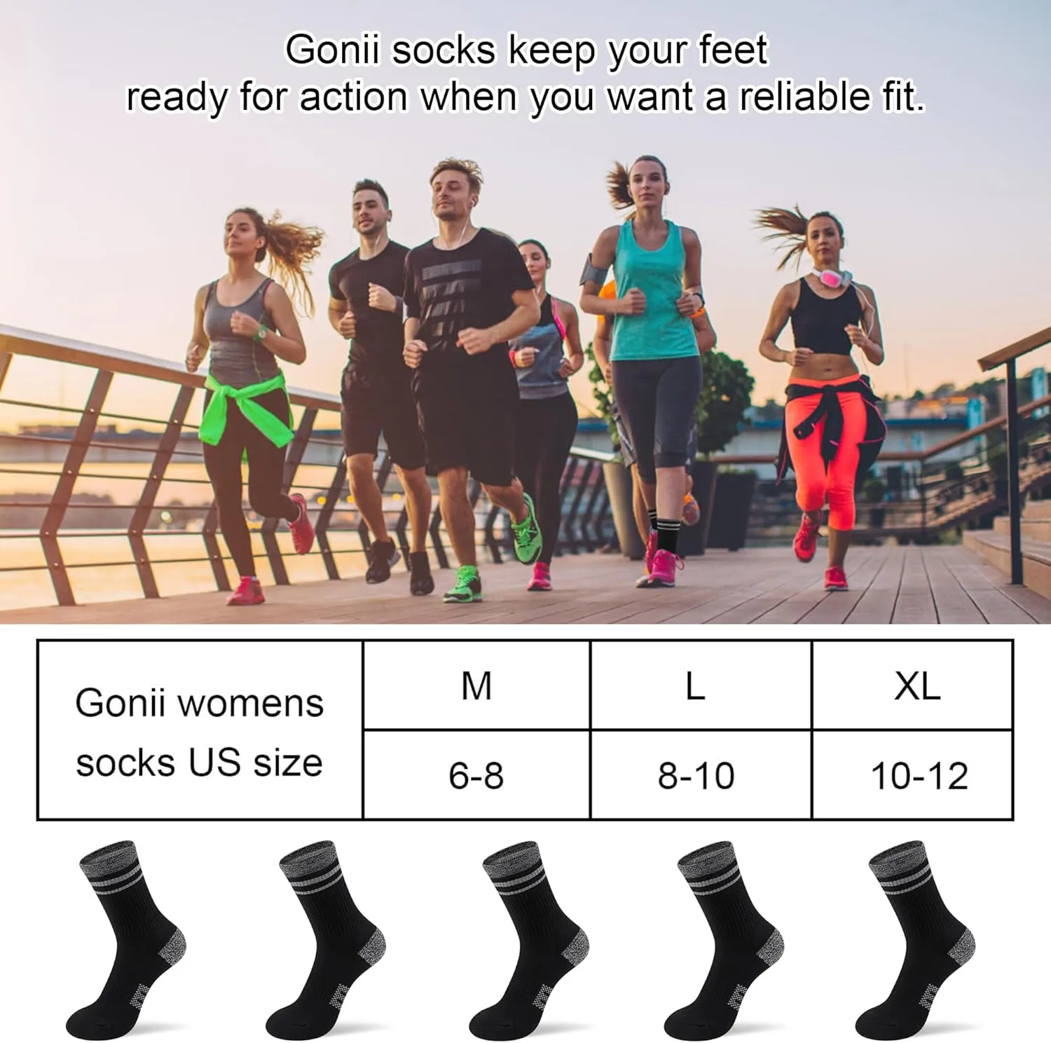 Gonii Crew Socks Women Running Hiking Thick Cushiones Athletic Socks 5-6 Pairs