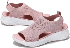 GoodValue Womens Comfortable Orthopedic Sandals Arch Support Ladies Walking Sport Athletic Sandals Open Toe Slip On Plantar Fasciitis Platform Dress Sandal 2 Inches Heel
