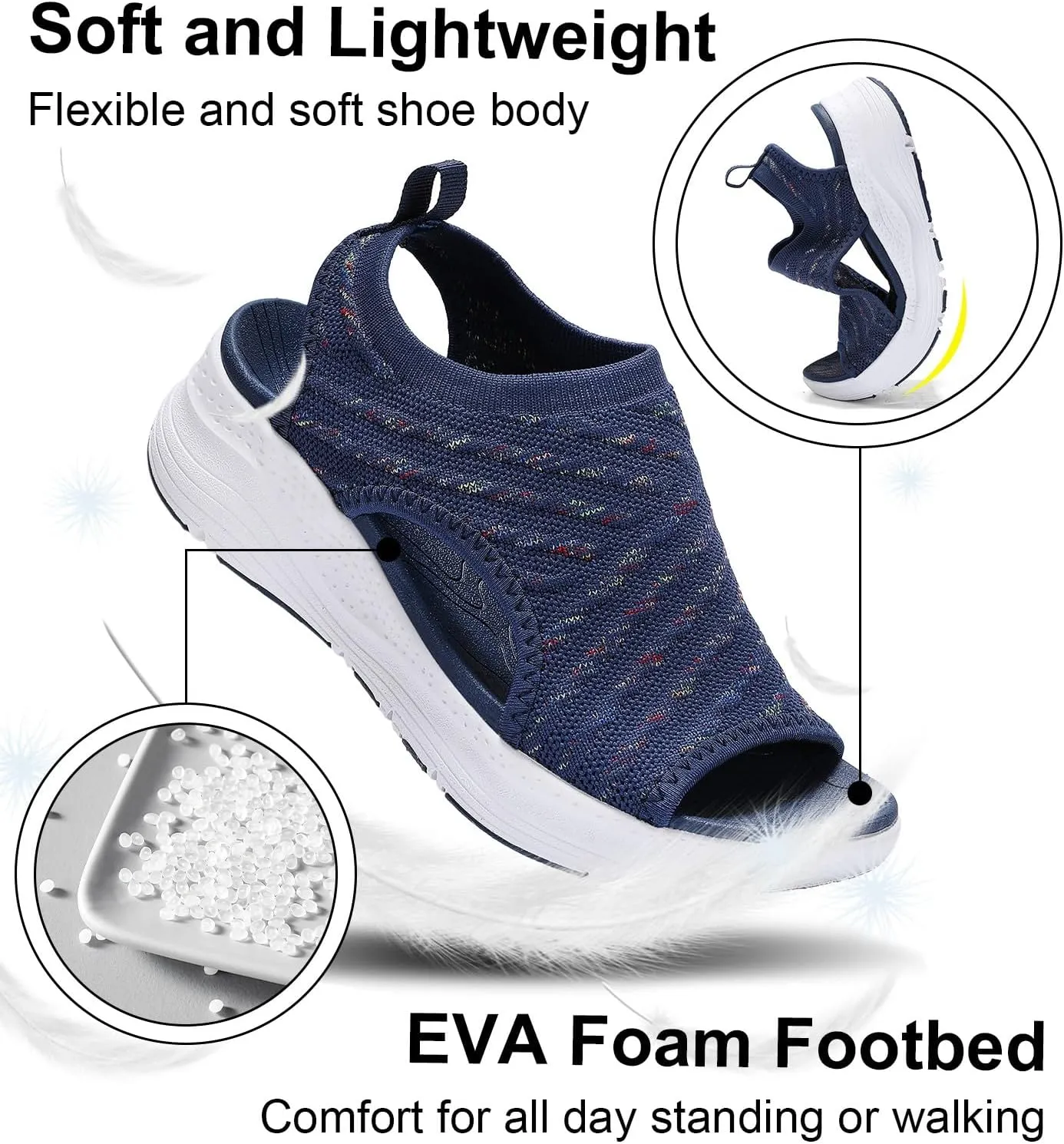 GoodValue Womens Comfortable Orthopedic Sandals Arch Support Ladies Walking Sport Athletic Sandals Open Toe Slip On Plantar Fasciitis Platform Dress Sandal 2 Inches Heel