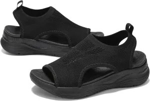 GoodValue Womens Comfortable Orthopedic Sandals Arch Support Ladies Walking Sport Athletic Sandals Open Toe Slip On Plantar Fasciitis Platform Dress Sandal 2 Inches Heel