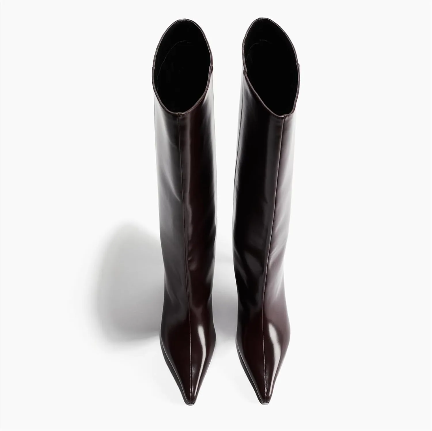 Goolita Burgundy Knee High Boots For Women, Pointed Toe Kitten Heel Wide Calf Boots Cherry Red Slip On Dress Tall Boots