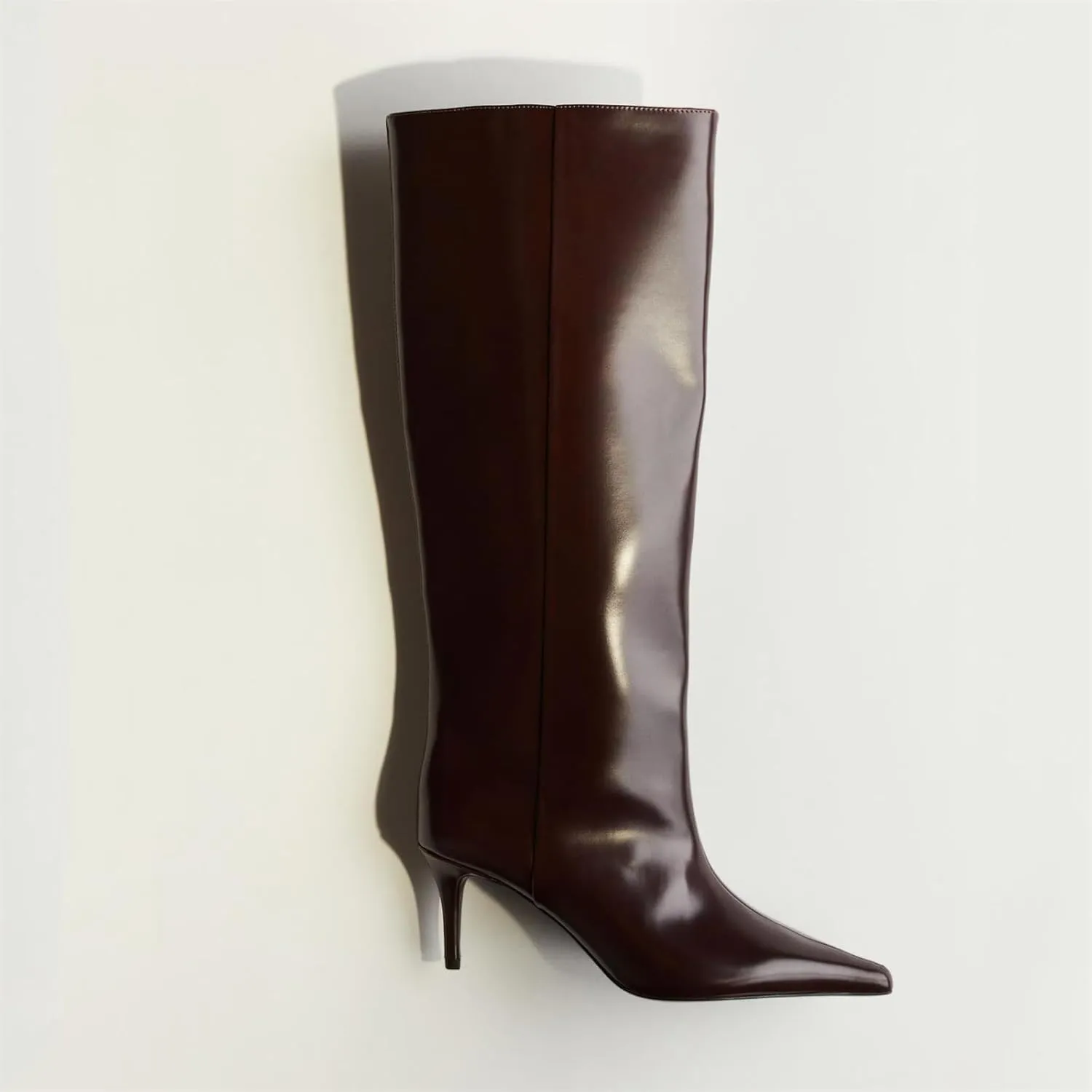 Goolita Burgundy Knee High Boots For Women, Pointed Toe Kitten Heel Wide Calf Boots Cherry Red Slip On Dress Tall Boots