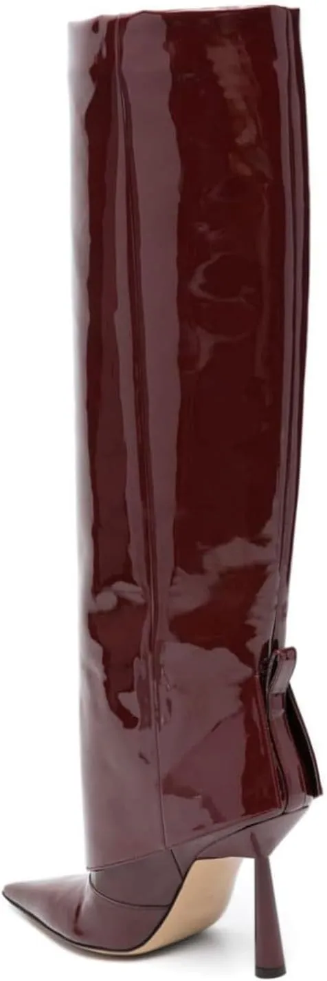 Goolita Fold Over Boots For Women, Pointed Toe Stiletto Heel Knee High Boots Fashion Comfortable Slip On Tall Boots