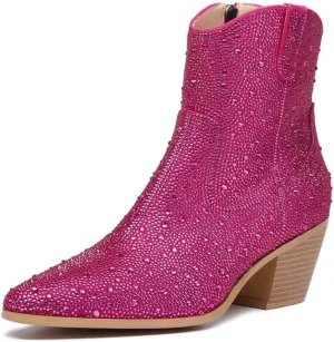GOSERCE Rhinestone Boots for Women Ankle High Stiletto Heel Hollow Out Breathable Pointed Toe Sexy High Heel Booties Fashion with Side Zipper Party Prom Wedding Birthday