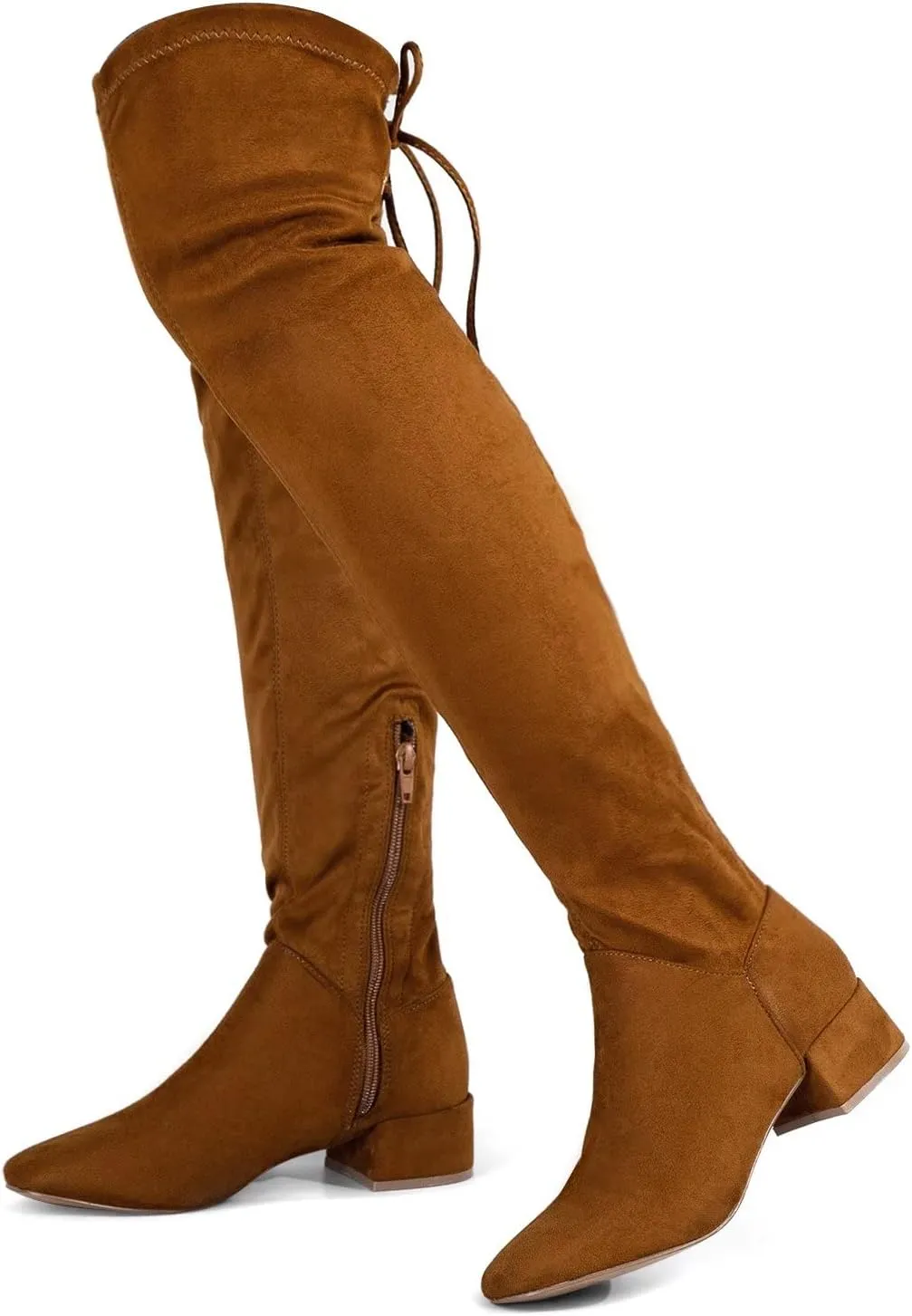 Greatonu Women's Over Knee High Boots Warm Winter Long Boot with Side Zipper Back Lace Fashion Thigh High Boots