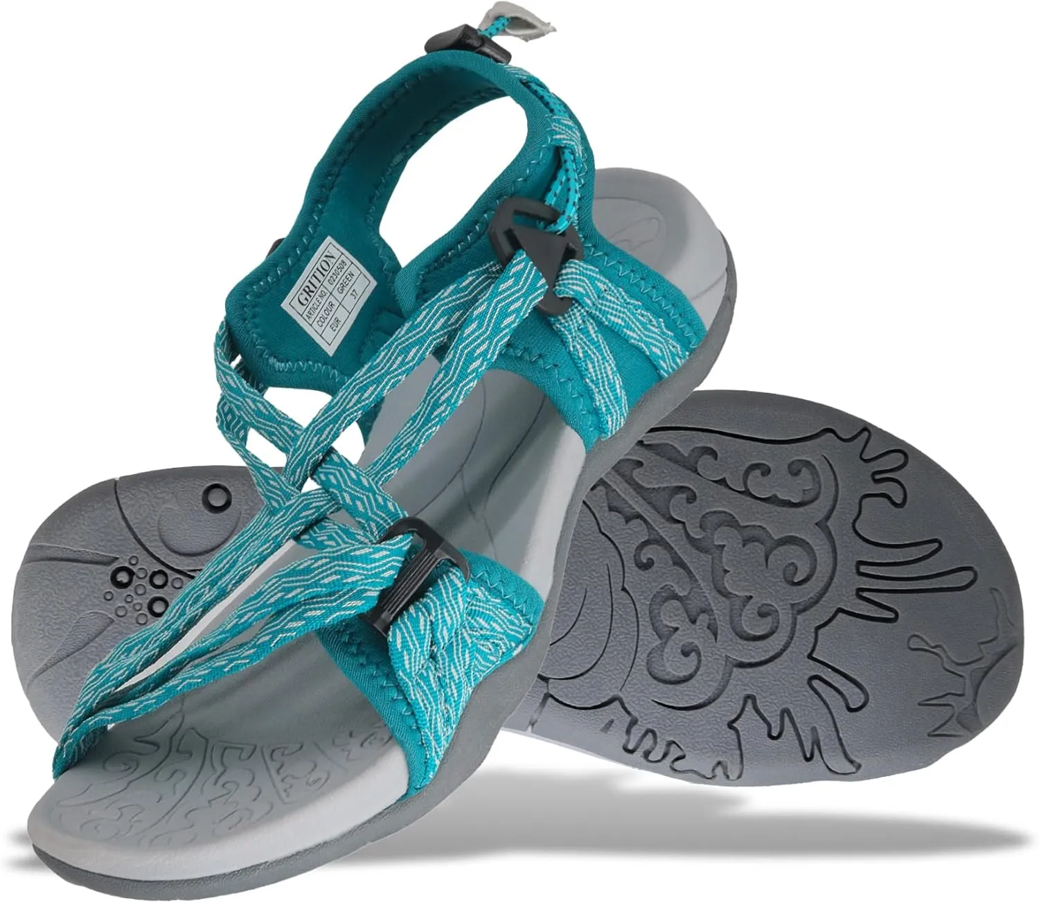 GRITION Women Hiking Sandals Girls, Outdoor Sport Water Shoes, Summer Flat Cross-Tied Sandals Open Toe Adjustable Walking Shoes