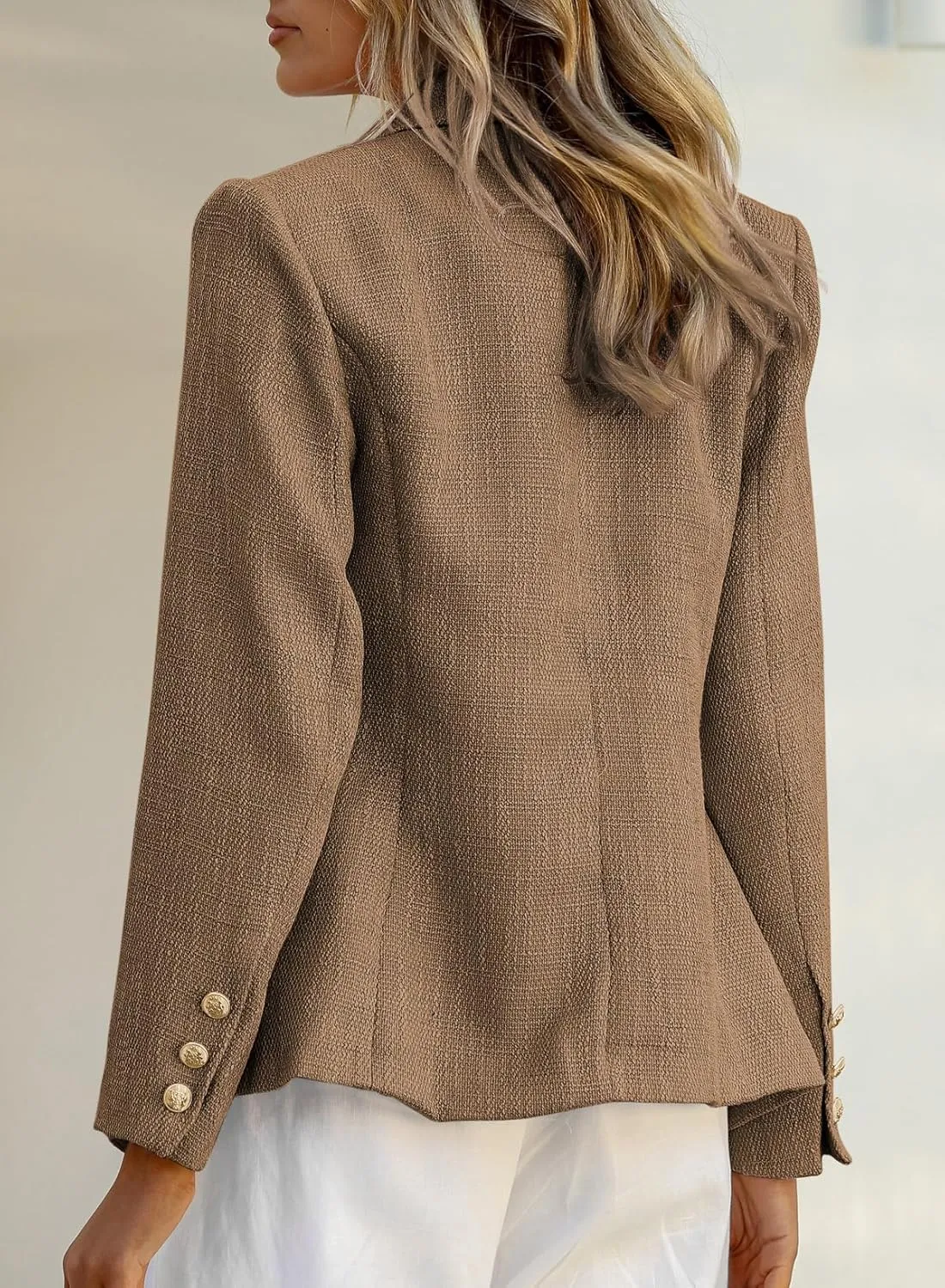 Happy Sailed Womens Tweed Blazers Casual Long Sleeve Double Breasted Open Front Blazer Jackets Work Suits