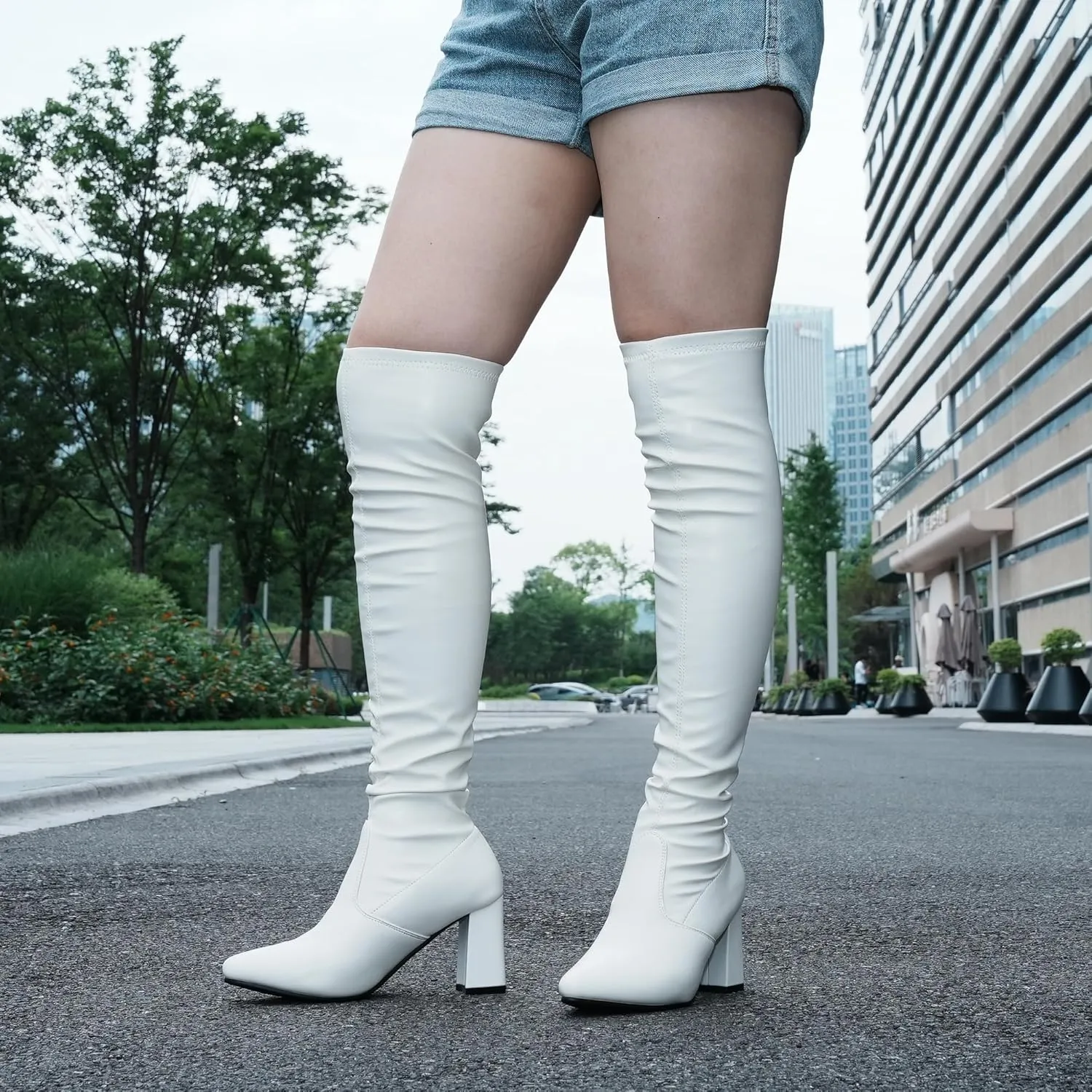 Hawkwell Women's Fall Comfort Thigh High Boots Black Pointy-toe and High-heel Over The Knee Boots