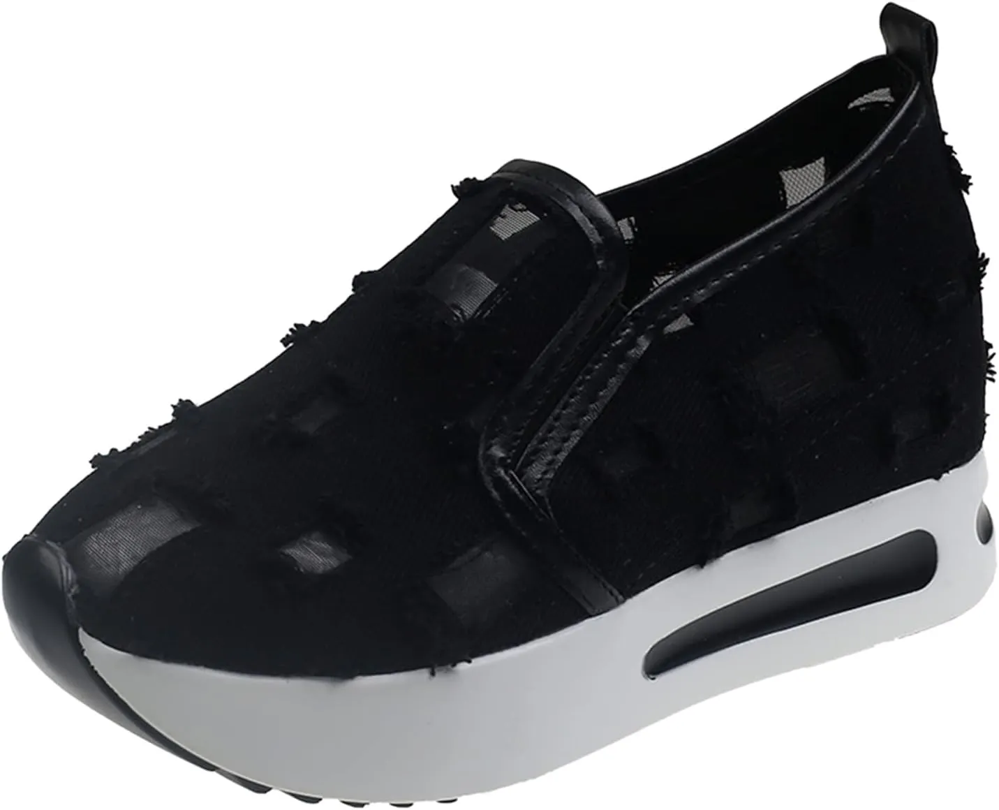 Hbeylia Platform Wedge Sneakers for Women Fashion Embroidery Floral Mesh Air Comfort Chunky Sole Hidden High Heels Slip On Loafers Breathable Walking Work Shoes with Arch Support