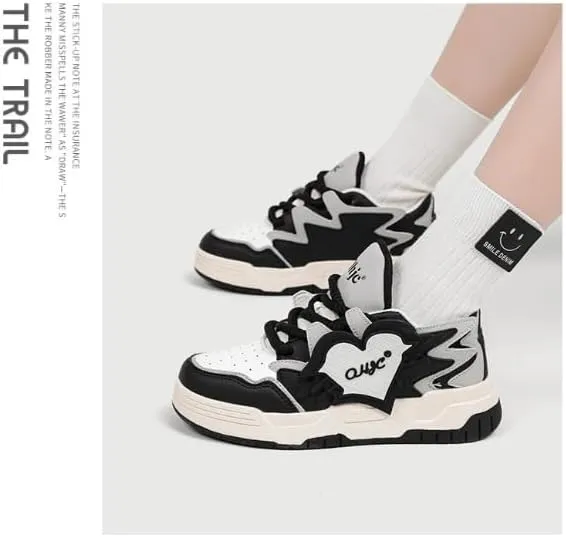 Heart Chunky Sneakers for Women Trendy Casual Aesthetic Y2k Platform Shoes Couple Walking Shoes