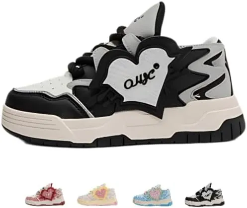 Heart Chunky Sneakers for Women Trendy Casual Aesthetic Y2k Platform Shoes Couple Walking Shoes