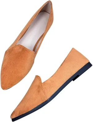 Hee grand Classic Solid Pointed Toe Ballet Flats for Women Lightweight Slip-On Loafers Comfort Walking Flats Suede Dressy Shoes
