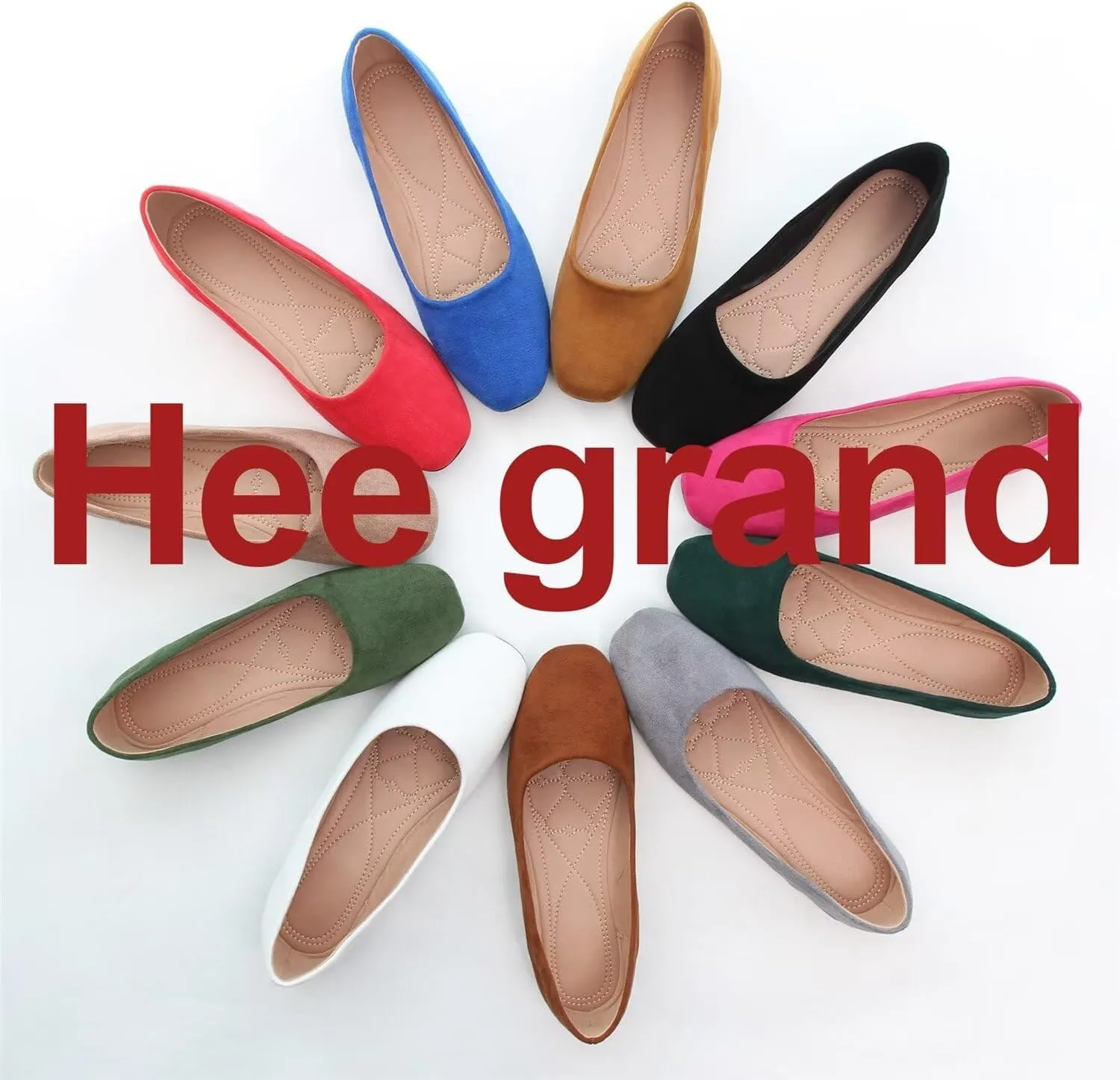 Hee grand Classic Solid Square Toe Ballet Flats for Women Comfort Casual Flats Lightweight Slip on Loafers Suede Dress Shoes