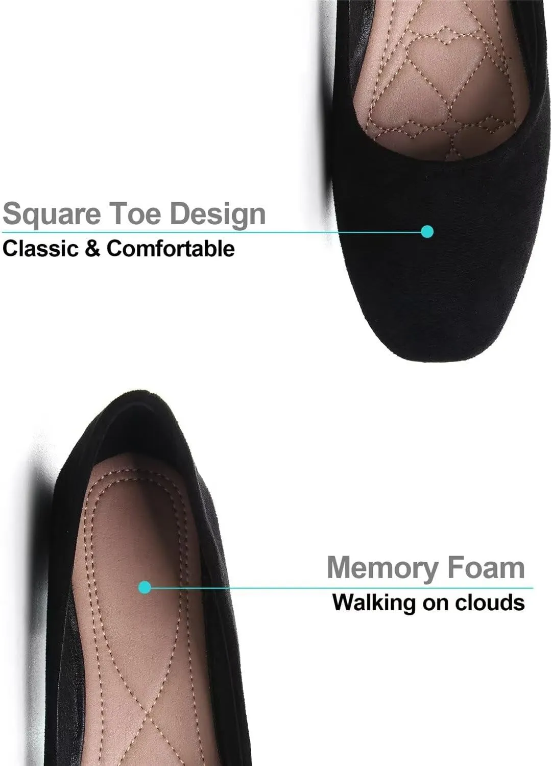 Hee grand Classic Solid Square Toe Ballet Flats for Women Comfort Casual Flats Lightweight Slip on Loafers Suede Dress Shoes