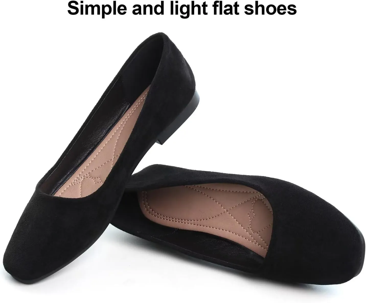 Hee grand Classic Solid Square Toe Ballet Flats for Women Comfort Casual Flats Lightweight Slip on Loafers Suede Dress Shoes