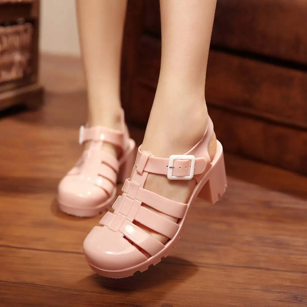 Hee grand Crystal Jelly Heel Sandals For Women Summer Beach Jelly Shoes