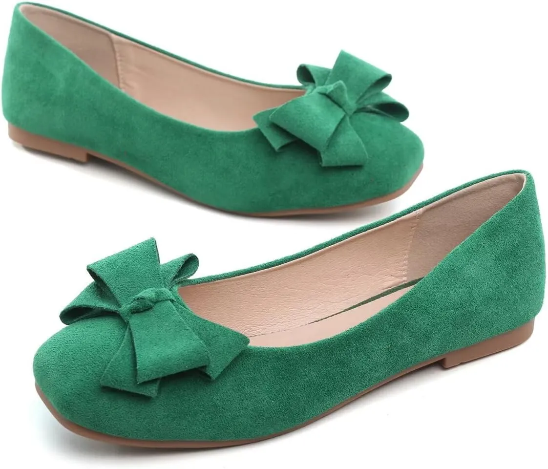 Hee grand Flats for Women Comfortable Wide Width Square Toe Flats Bowknot Dress Shoes Lightweight Slip-ons Loafers