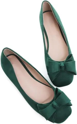 Hee grand Flats for Women Comfortable Wide Width Square Toe Flats Bowknot Dress Shoes Lightweight Slip-ons Loafers