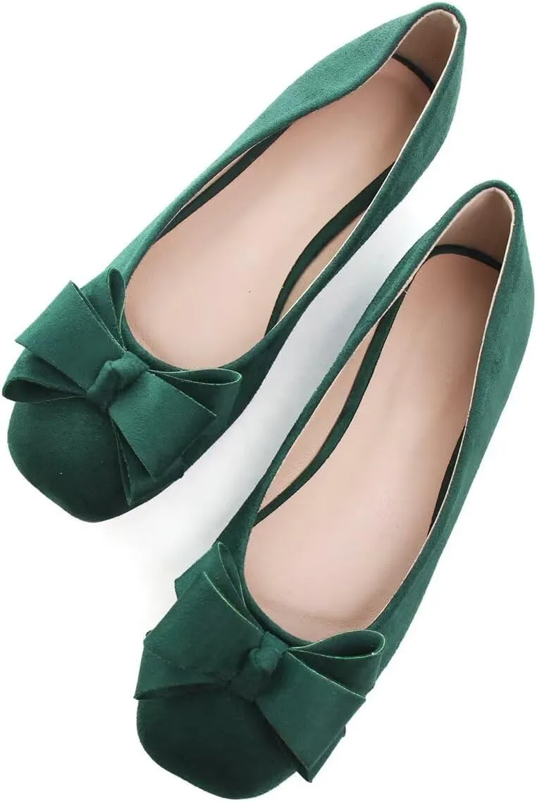 Hee grand Flats for Women Comfortable Wide Width Square Toe Flats Bowknot Dress Shoes Lightweight Slip-ons Loafers