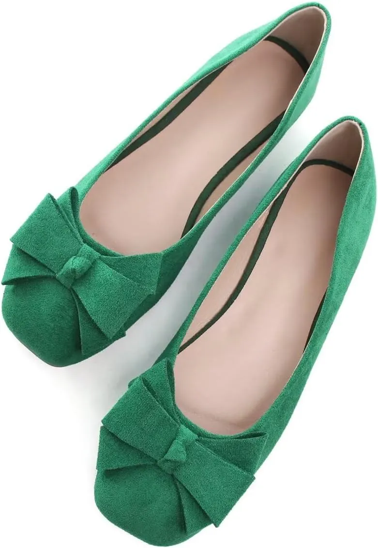 Hee grand Flats for Women Comfortable Wide Width Square Toe Flats Bowknot Dress Shoes Lightweight Slip-ons Loafers
