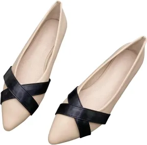 Hee grand Flats for Women Retro Criss-Cross Ballet Flats Pointed Toe Dress Shoes Lightweight Slip On Loafers