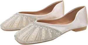 Hee grand Glittery Rhinestones Ballet Flats for Wedding Party Square Toe Slip-On Flats Comfort Light Weight Loafers Sparkling Crystals Fashion Dress Shoes