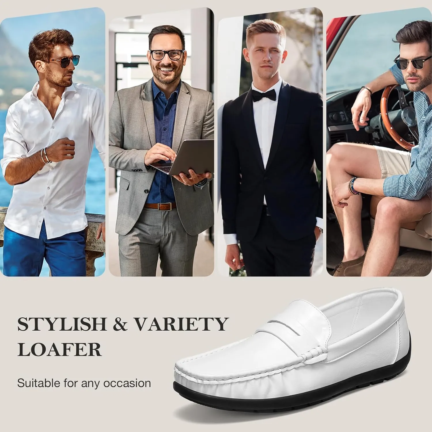 HEEZ Men's Loafers Slip On Shoes Penny Loafers Dress Shoes Leather Casual Driving Boat Shoes for Men