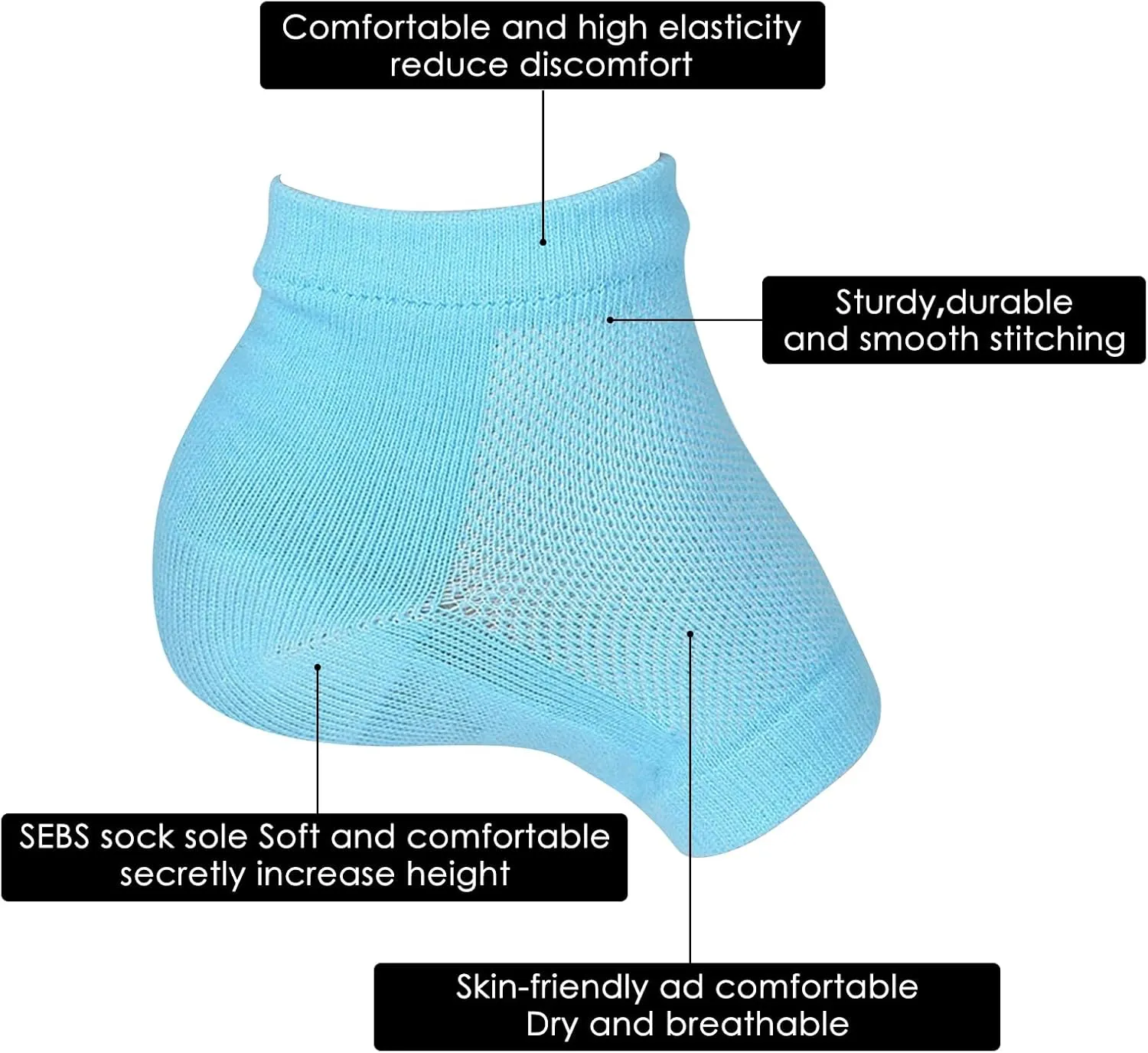 Heightening Wedge Insole Socks Invisible Silicone Height Increase Socks Heel Pad Insert for Plantar Fasciitis Pain Relive and Gait Correction White 3.5 CM/1.4 Inch Up